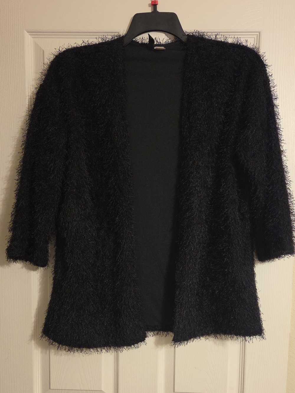 Divided Black Fuzzy Open-Front Women's Cardigan